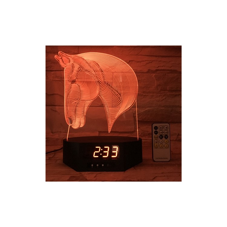 SZ392 Horse Pattern 3D LED Night Desk Light Illusion Lamp Color Changing Desk Light with Clock-2