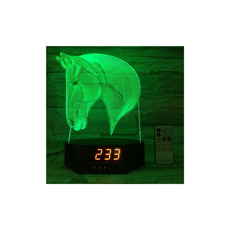 SZ392 Horse Pattern 3D LED Night Desk Light Illusion Lamp Color Changing Desk Light with Clock-3