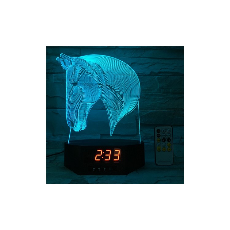 SZ392 Horse Pattern 3D LED Night Desk Light Illusion Lamp Color Changing Desk Light with Clock-5