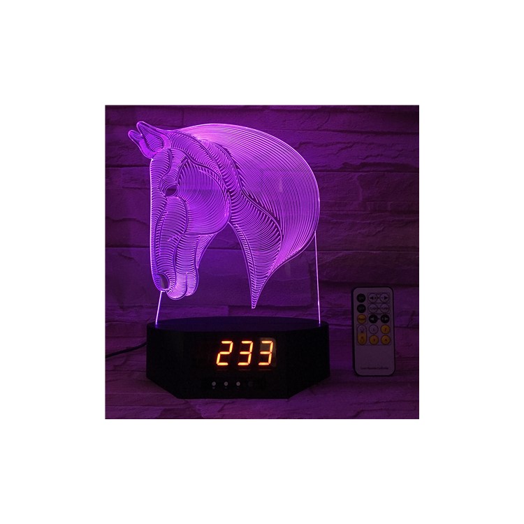 SZ392 Horse Pattern 3D LED Night Desk Light Illusion Lamp Color Changing Desk Light with Clock-6