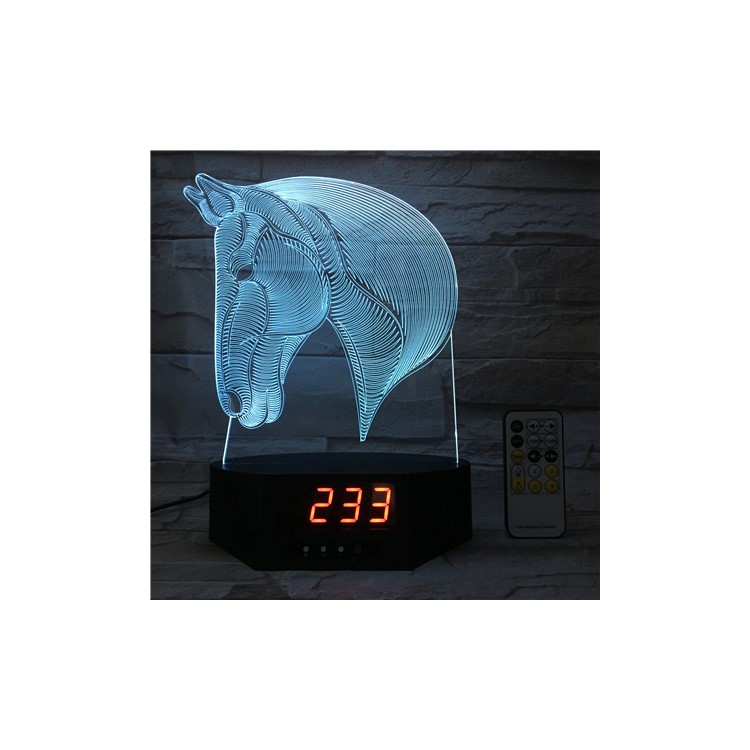 SZ392 Horse Pattern 3D LED Night Desk Light Illusion Lamp Color Changing Desk Light with Clock-7