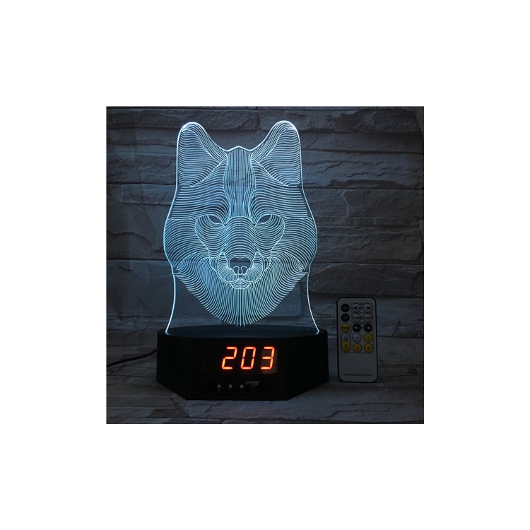 SZ392 Wolf Pattern 3D LED Night Desk Lamp Light Illusion Lamp Color Changing with Clock-1
