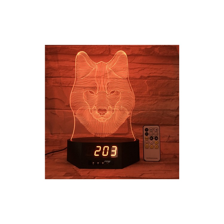 SZ392 Wolf Pattern 3D LED Night Desk Lamp Light Illusion Lamp Color Changing with Clock-2