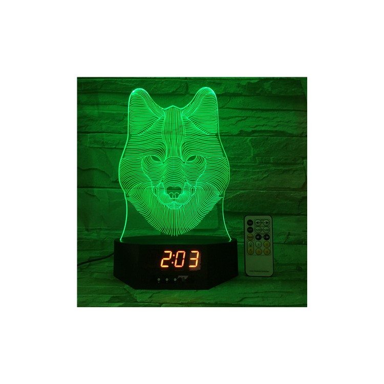 SZ392 Wolf Pattern 3D LED Night Desk Lamp Light Illusion Lamp Color Changing with Clock-3