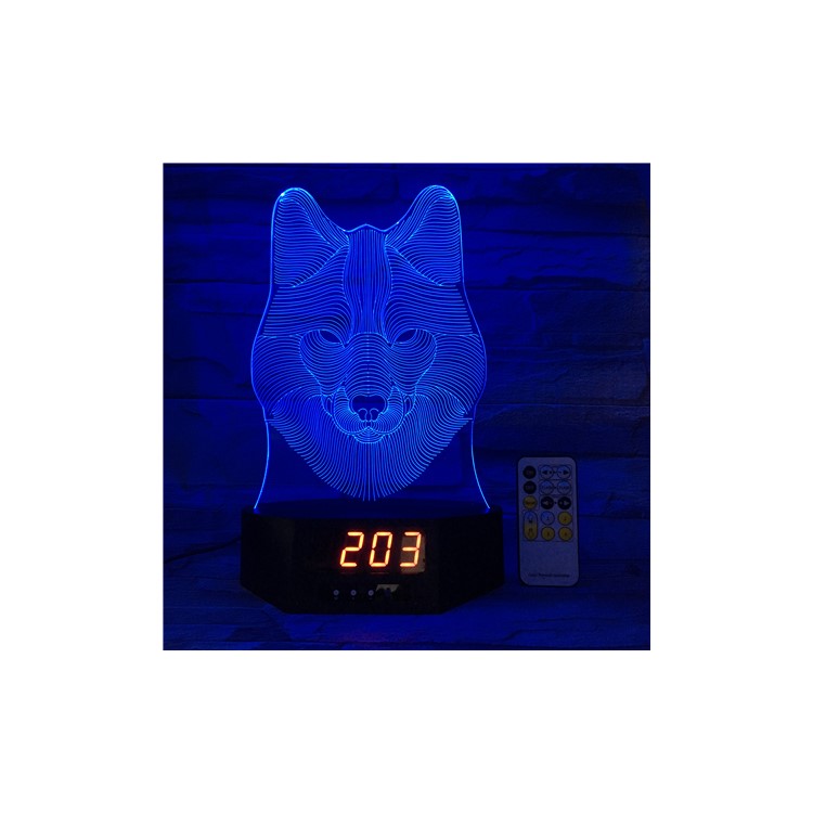 SZ392 Wolf Pattern 3D LED Night Desk Lamp Light Illusion Lamp Color Changing with Clock-4