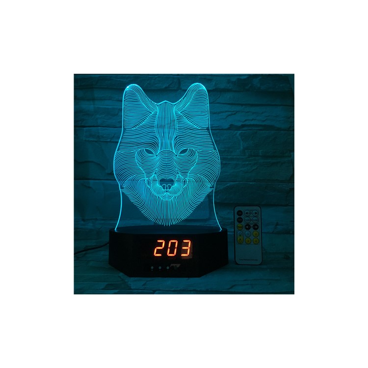 SZ392 Wolf Pattern 3D LED Night Desk Lamp Light Illusion Lamp Color Changing with Clock-6