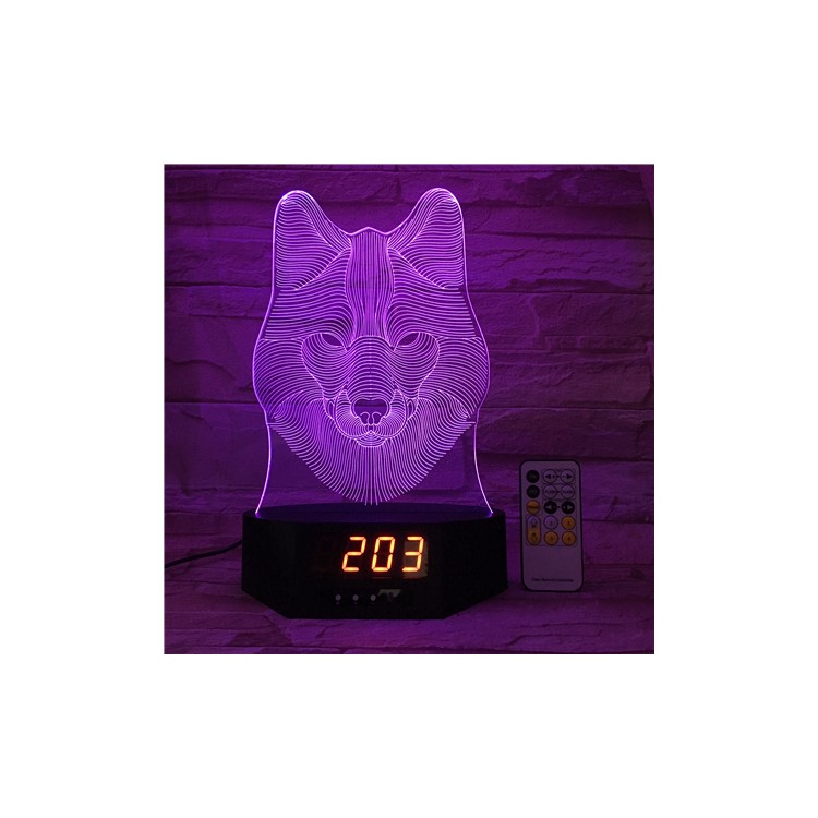 SZ392 Wolf Pattern 3D LED Night Desk Lamp Light Illusion Lamp Color Changing with Clock-7