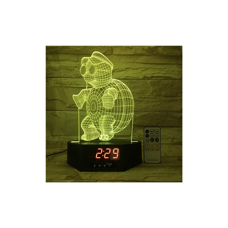 SZ512 Sea Turtle Clock 3D Visual LED Night Light Remote Control Table Lamp 7 Colors Changing-5
