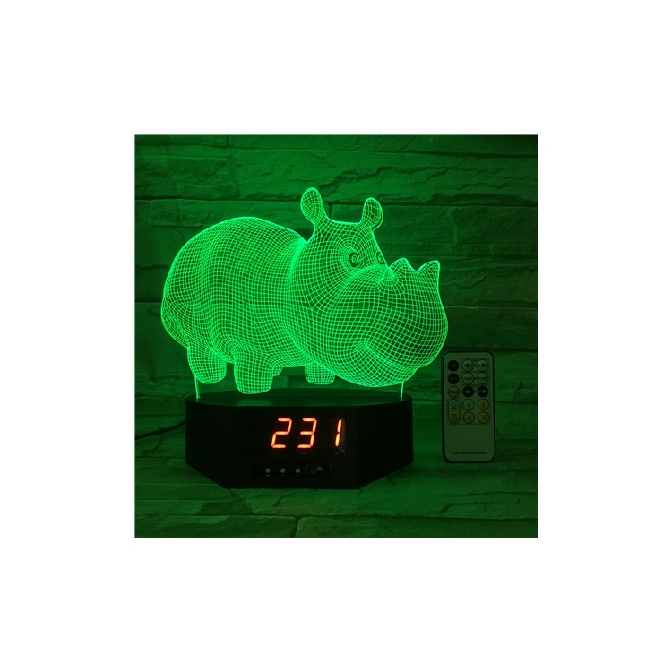 SZ596 Rhinoceros Clock 3D Illusion Visual LED Night Light Remote Control Table Lamp 7 Colors Changing-3