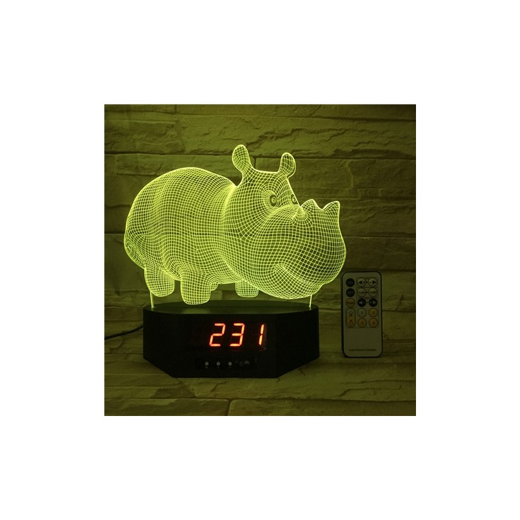 SZ596 Rhinoceros Clock 3D Illusion Visual LED Night Light Remote Control Table Lamp 7 Colors Changing-5