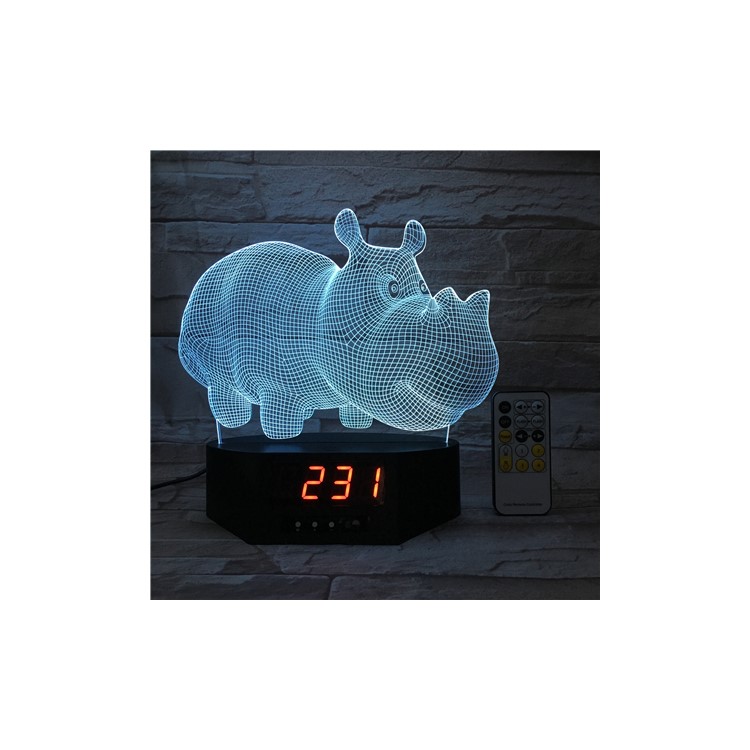 SZ596 Rhinoceros Clock 3D Illusion Visual LED Night Light Remote Control Table Lamp 7 Colors Changing-7