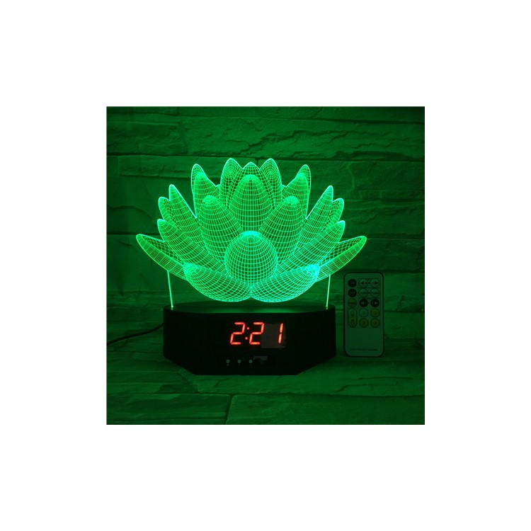 SZ100 Remote Control Lotus Pattern 3D Illusion Lamp Color Changing Night Lamp with Clock-3