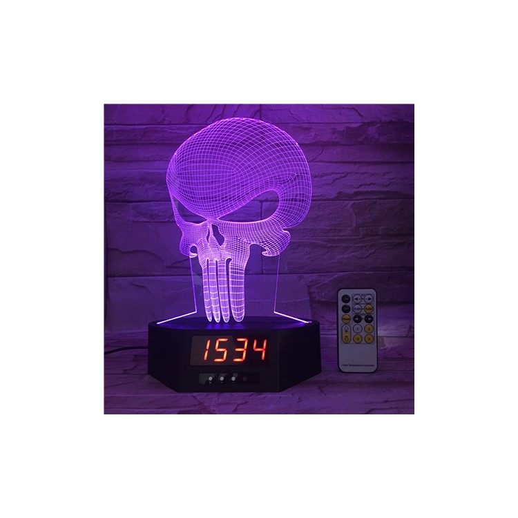 SZ319 Halloween Skull 3D Visual Touch Control LED Night Light & Clock 7 Colors Changing-1