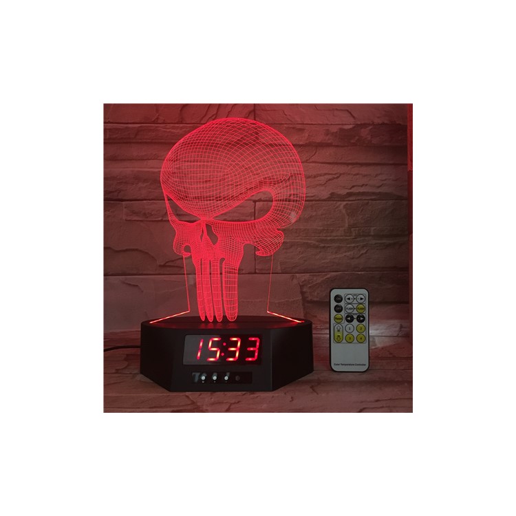 SZ319 Halloween Skull 3D Visual Touch Control LED Night Light & Clock 7 Colors Changing-2