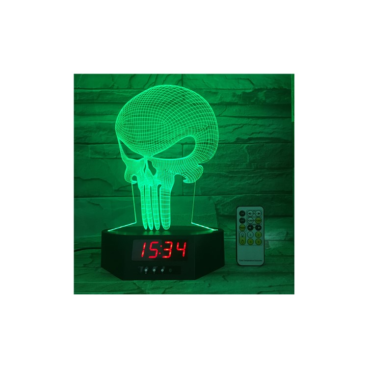 SZ319 Halloween Skull 3D Visual Touch Control LED Night Light & Clock 7 Colors Changing-3