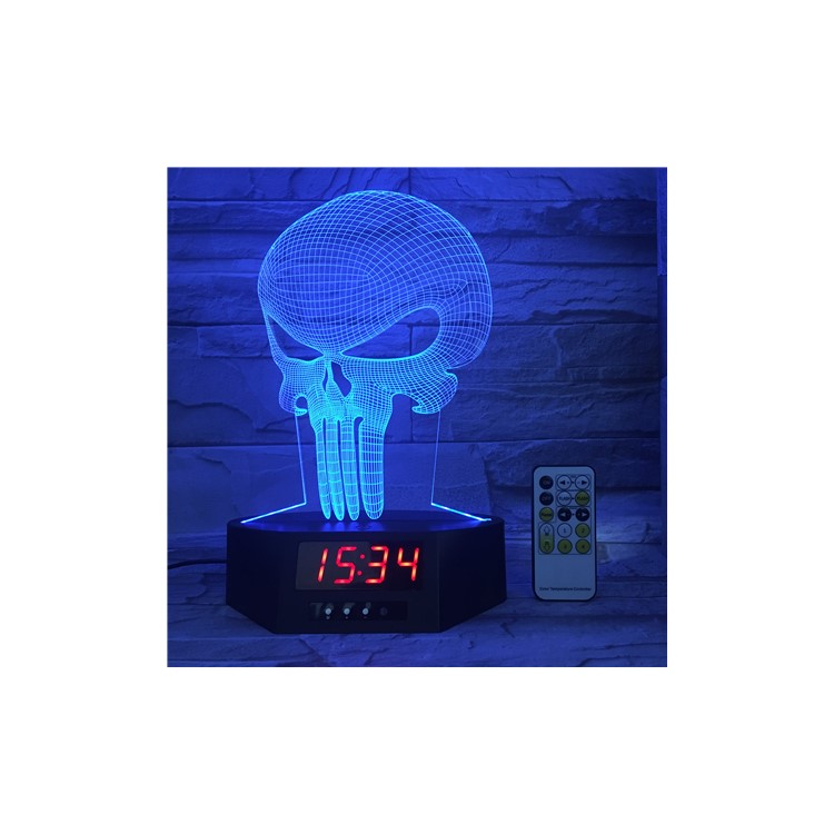 SZ319 Halloween Skull 3D Visual Touch Control LED Night Light & Clock 7 Colors Changing-4