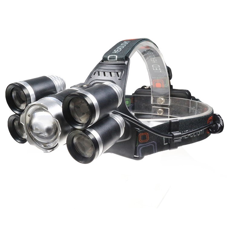 1500 Lumens 5 CREE LED Zoomable Rechargeable LED Head Torch Light for Outdoor Hiking Camping - Silver Color-1