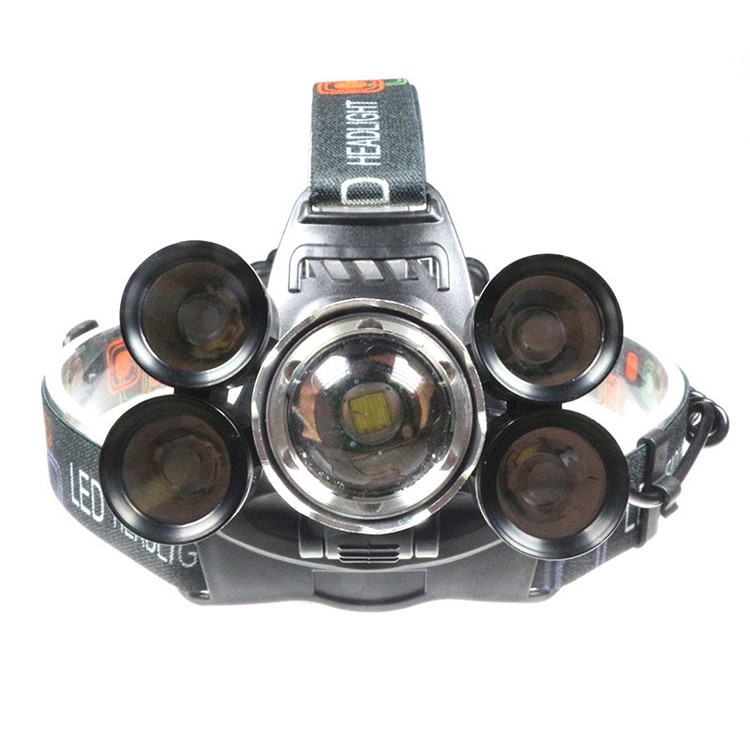 1500 Lumens 5 CREE LED Zoomable Rechargeable LED Head Torch Light for Outdoor Hiking Camping - Silver Color-10