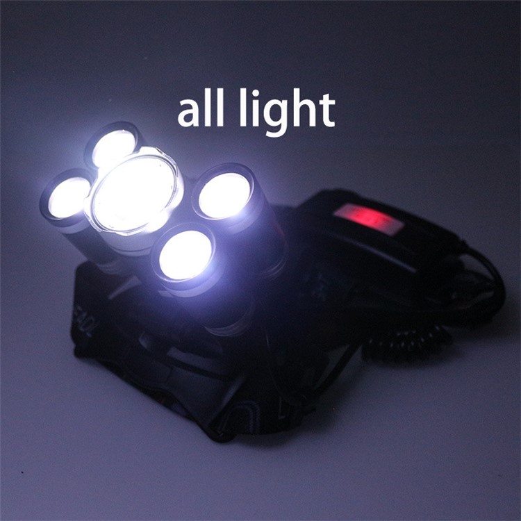 1500 Lumens 5 CREE LED Zoomable Rechargeable LED Head Torch Light for Outdoor Hiking Camping - Silver Color-15