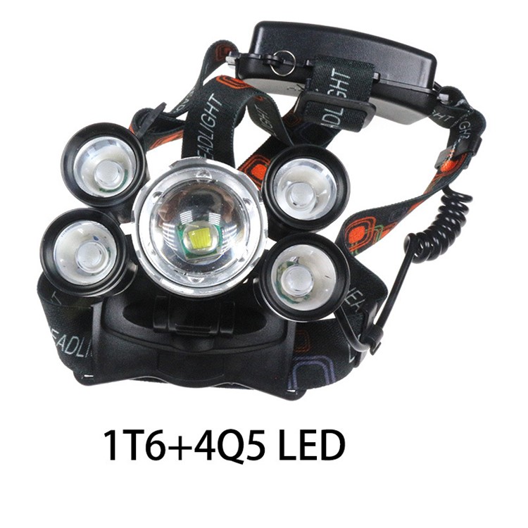 1500 Lumens 5 CREE LED Zoomable Rechargeable LED Head Torch Light for Outdoor Hiking Camping - Silver Color-7