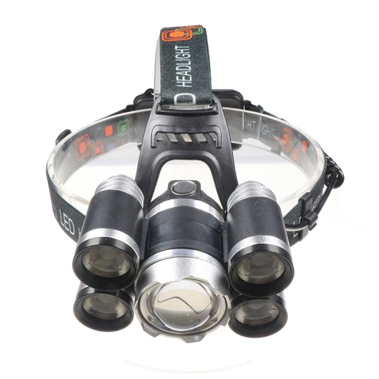 1500 Lumens 5 CREE LED Zoomable Rechargeable LED Head Torch Light for Outdoor Hiking Camping - Silver Color-9