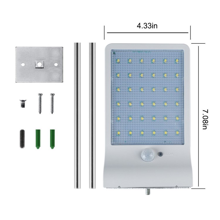 36 LEDs Solarbetriebene Wandleuchte mit Montagestange Outdoor Waterproof Motion Sensor Light - Weiß-8