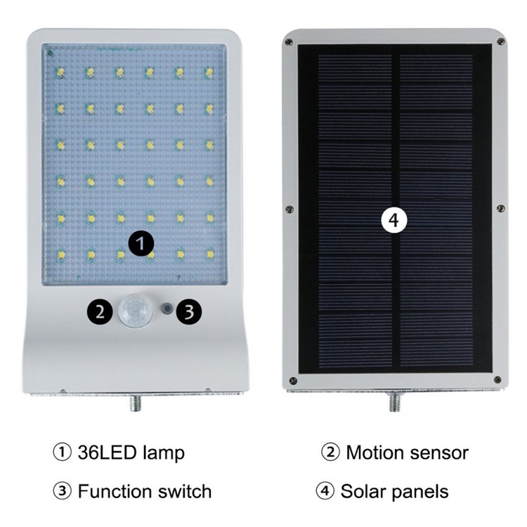 36 LEDs Solarbetriebene Wandleuchte mit Montagestange Outdoor Waterproof Motion Sensor Light - Weiß-9