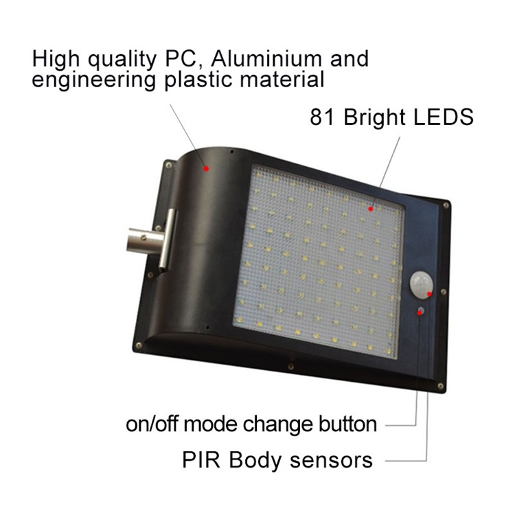 Outdoor IP65 Waterproof 1000 Lumens 81 LEDs PIR Motion Sensor Solar Lamp Street Light-11