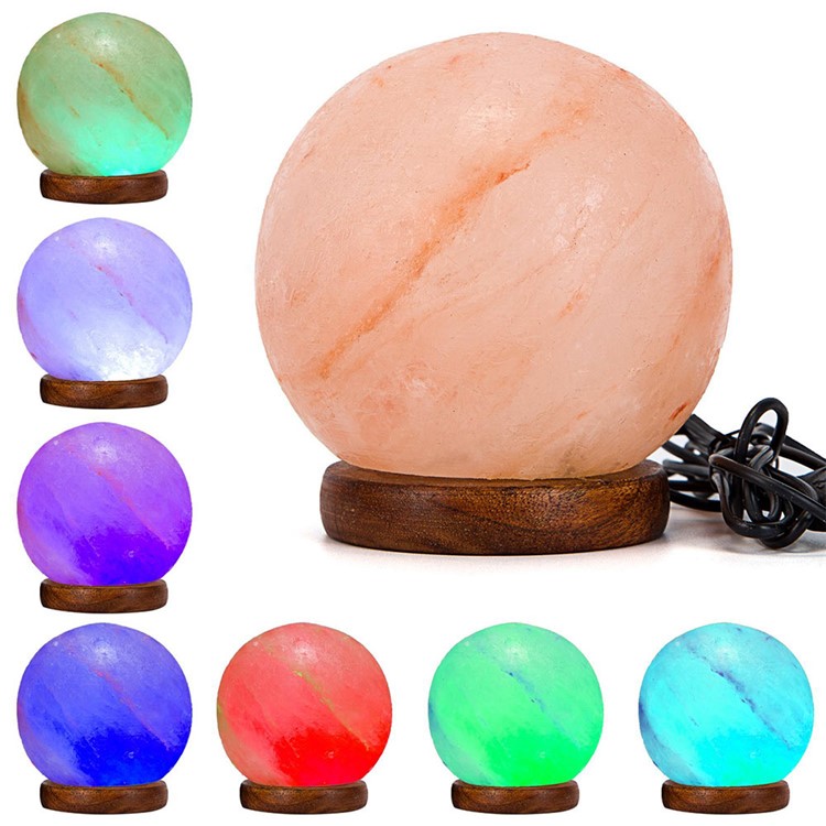 YK2290 3W 5V Multi-color Spherical Himalayan Crystal Salt Lamp Air Purifier Night Light-1