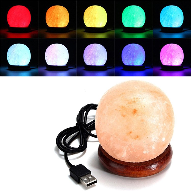 YK2290 3W 5V Multi-color Spherical Himalayan Crystal Salt Lamp Air Purifier Night Light-8