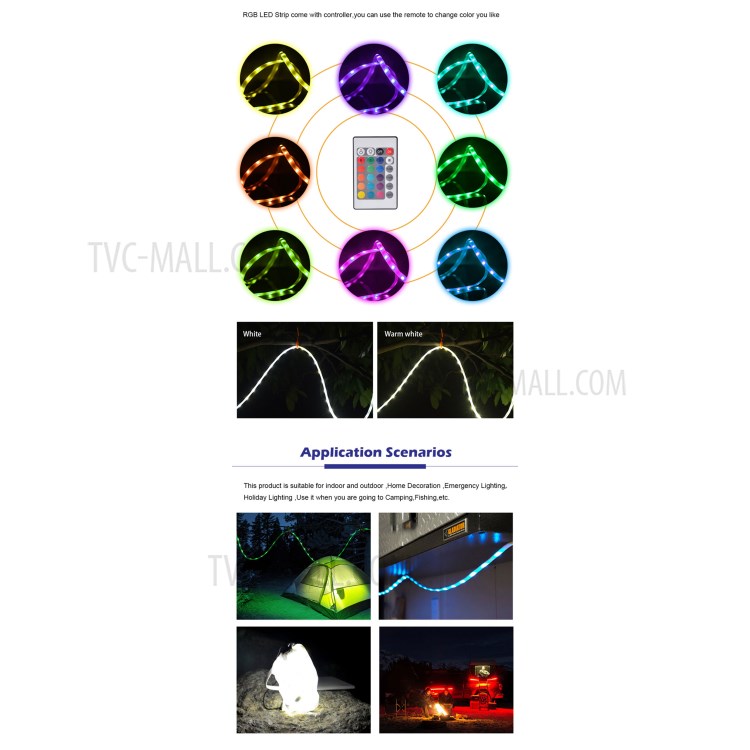 1.5M Portable Waterproof USB Strip LED Rope Lights with Magnet for Camping, Hiking Etc. - Warm White-8