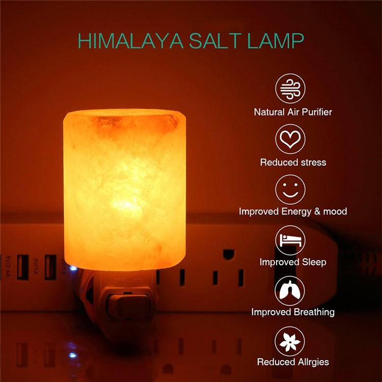 YOUOKLIGHT YK2299 Mini Himalayan Salt Lamp Cylinder Shape Air Purifier Warm White Wall Light - US Plug-10