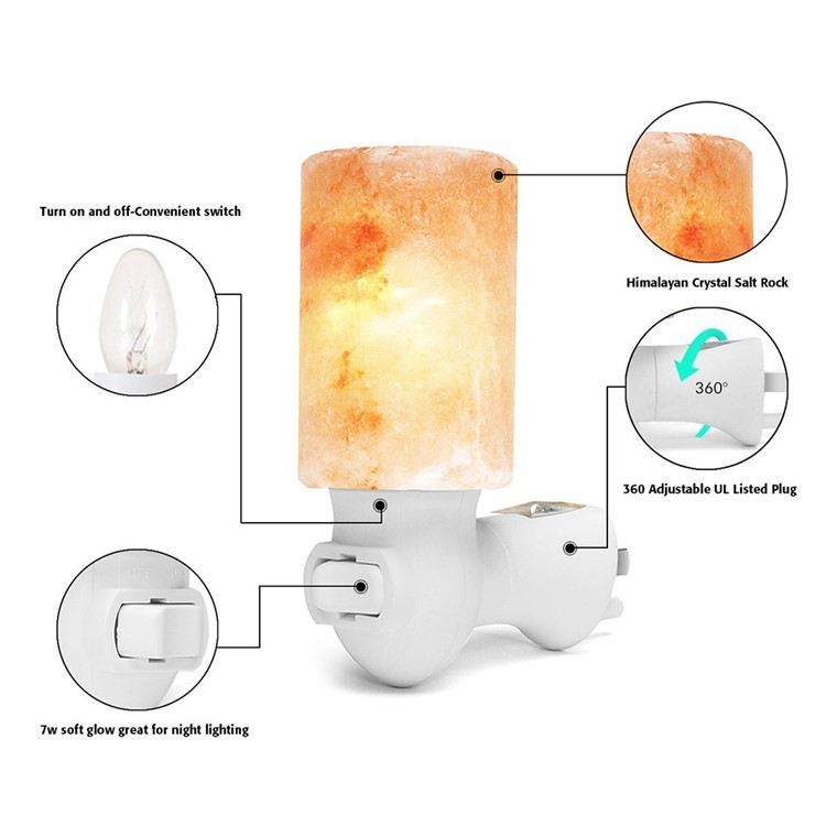 YOUOKLIGHT YK2299 Mini Himalayan Salt Lamp Cylinder Shape Air Purifier Warm White Wall Light - US Plug-5