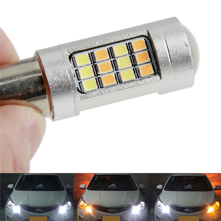 2PCS 5W DC12V 1157 White + Warm White Dual Color LEDs for Car Daytime Running Light and Turn Signal Light-2