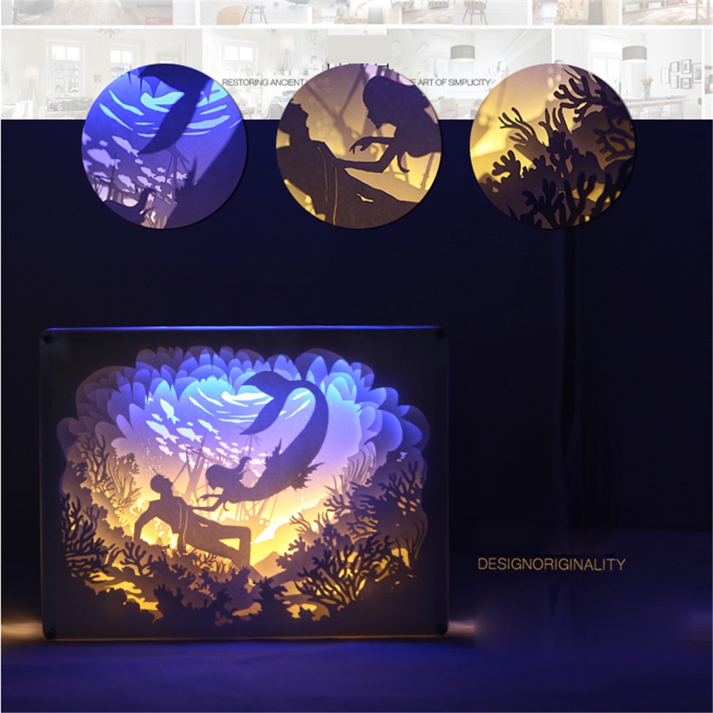 Prince Mermaid Papercut Light Box Decorative Table Lamp Bedside Lamp-3