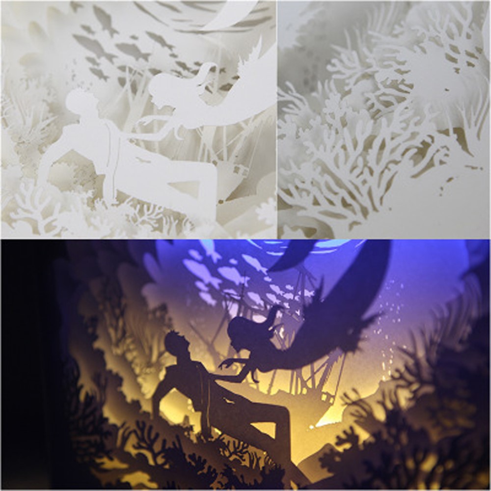 Prince Mermaid Papercut Light Box Decorative Table Lamp Bedside Lamp-4