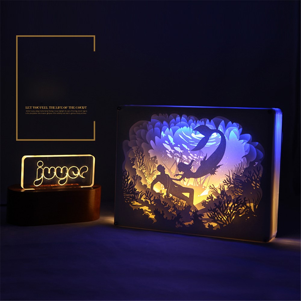 Prince Mermaid Papercut Light Box Decorative Table Lamp Bedside Lamp-5