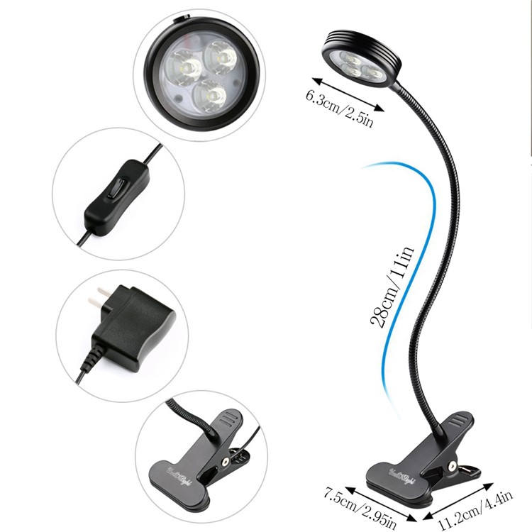 YOUOKLIGHT YK2310 3W Goose Neck Clip-on Desk LED Lamp - US Plug-6