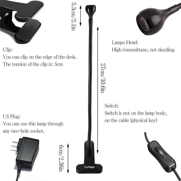YOUOKLIGHT YK2309 1W Clip-on Desk LED Lamp Flexible Goose Neck LED Light - US Plug-5