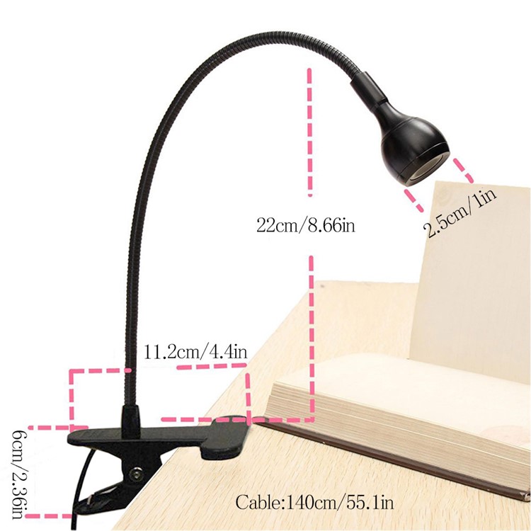 YOUOKLIGHT YK2309 1W Clip-on Desk LED Lamp Flexible Goose Neck LED Light - US Plug-6