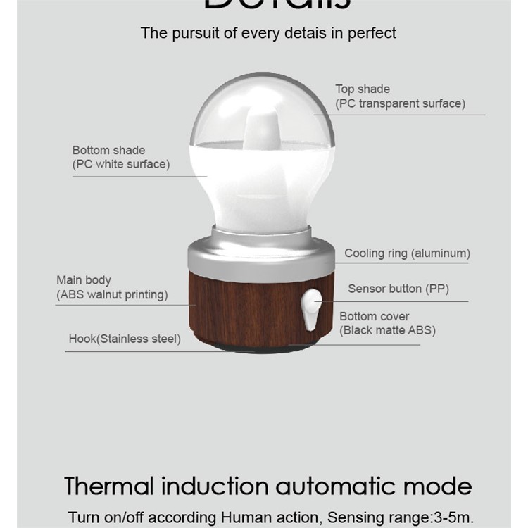SUNREX A6 Outdoor Portable Camping Induction LED Light Energy-Saving Rechargeable Lamp Lantern-4