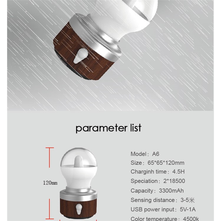 SUNREX A6 Outdoor Portable Camping Induction LED Light Energy-Saving Rechargeable Lamp Lantern-9