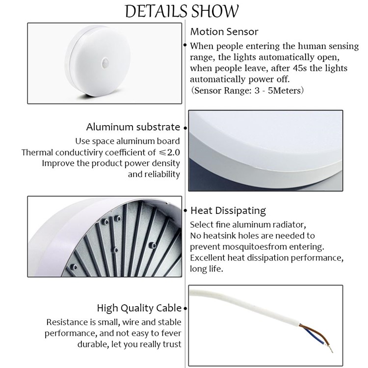 YOUOKLIGHT YK2034 LED Panel Light Motion Sensor 18W 6000K Cold White Light Ceiling Lamp-8