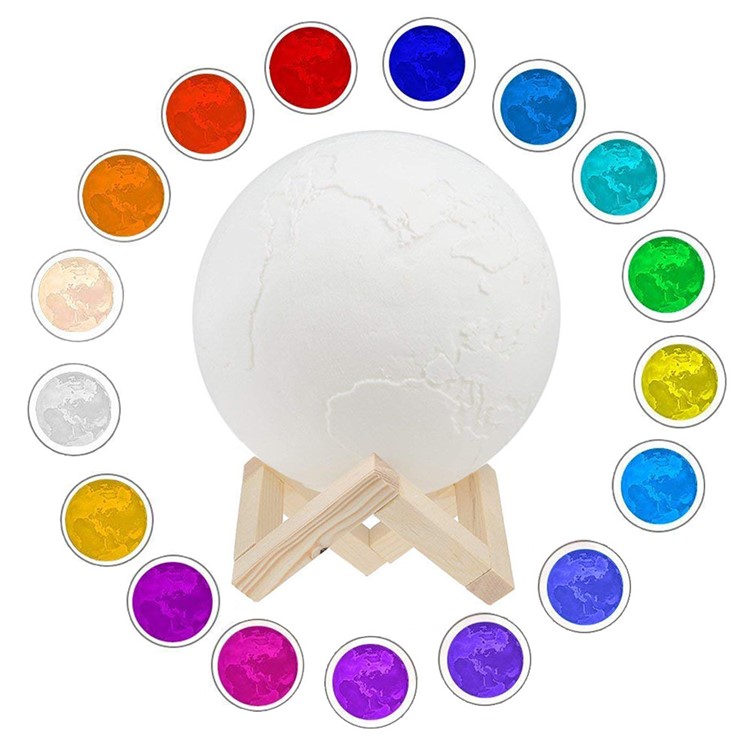 YOUOKLIGHT YK2317 15cm Touch Control and Adjustable Brightness 7 Colors Earth LED Night Lamp with Wood Stand-1