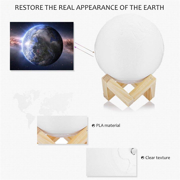 YOUOKLIGHT YK2317 15cm Touch Control and Adjustable Brightness 7 Colors Earth LED Night Lamp with Wood Stand-2