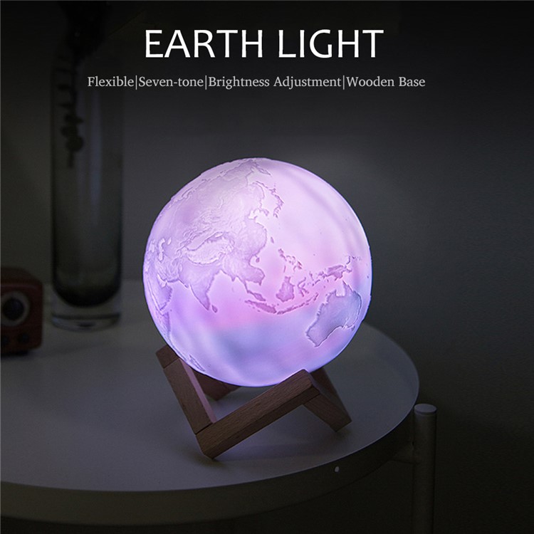 YOUOKLIGHT YK2317 15cm Touch Control and Adjustable Brightness 7 Colors Earth LED Night Lamp with Wood Stand-3