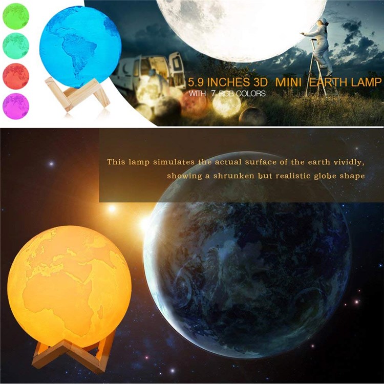 YOUOKLIGHT YK2317 15cm Touch Control and Adjustable Brightness 7 Colors Earth LED Night Lamp with Wood Stand-4