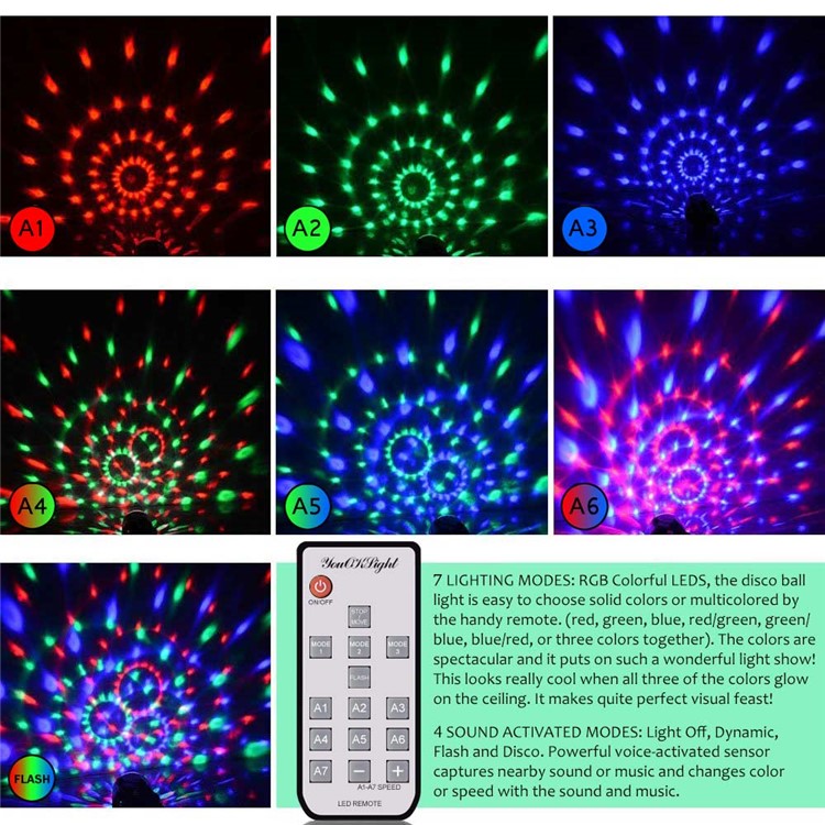 2PCS/Set YOUOKLIGHT Sound Disco Lights Party Lighting Disco Ball Speaker Strobe Rotating Lamp with Remote Control - EU Plug-14