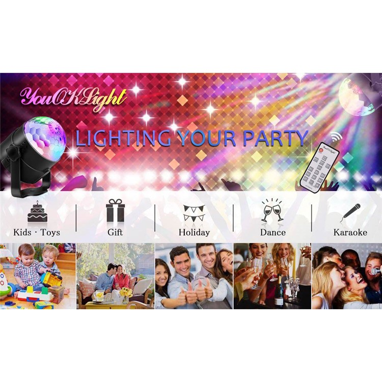 2PCS/Set YOUOKLIGHT Sound Disco Lights Party Lighting Disco Ball Speaker Strobe Rotating Lamp with Remote Control - EU Plug-16