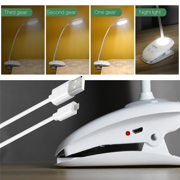 TGX-770 Touch Switch Clip Schreibtischlampe Augenschutz Leselicht Wiederaufladbare USB LED Tischleuchte-7